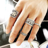 Ancient Carved 4 Piece Elephant Ring Set