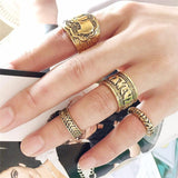Ancient Carved 4 Piece Elephant Ring Set