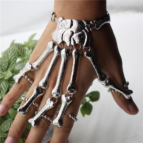 Skull Punk Gold/Silver Skeleton Bracelet Gloves Adjusted Couple Unisex Gift  | eBay