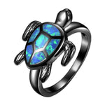 Blue Fire Opal Turtle Ring - Free Shipping